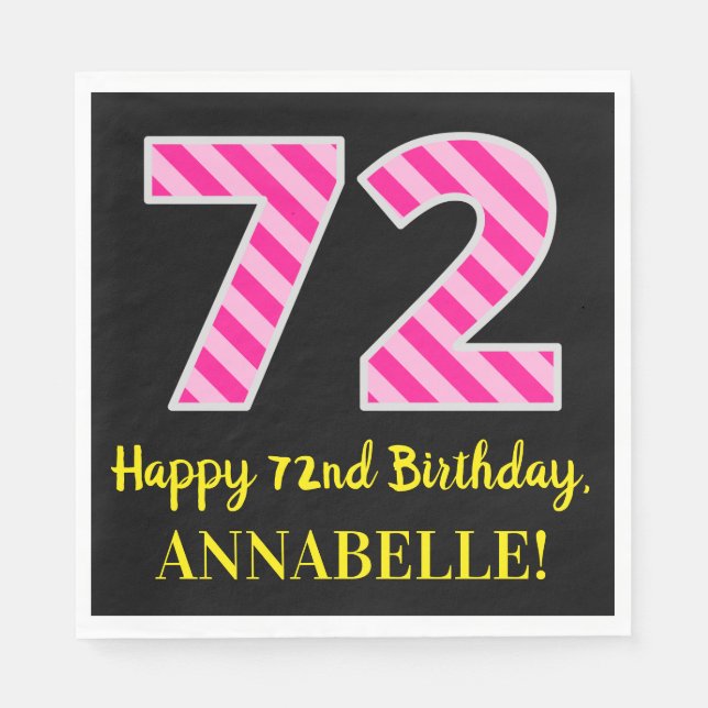 Serviette En Papier Fun Pink Stripes "72"; Joyeux 72e anniversaire; No (Devant)