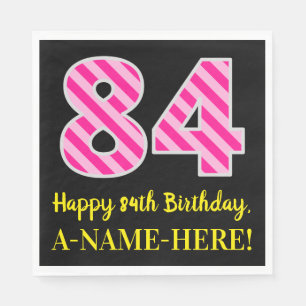 Serviette En Papier Fun Pink Stripes "84"; Joyeux 84e anniversaire; No