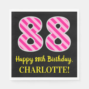 Serviette En Papier Fun Pink Stripes "88"; Joyeux 88ème anniversaire; 
