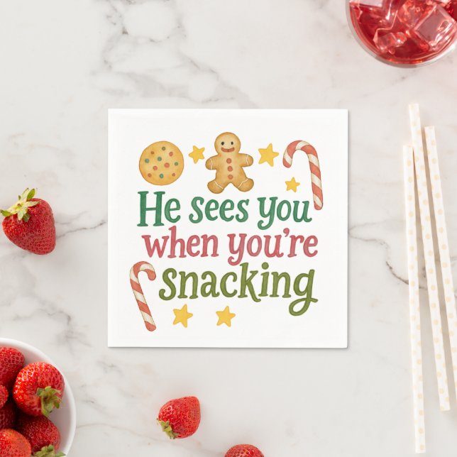 Serviette En Papier Fun Quote Sees you while snacking Christmas  (En situation)