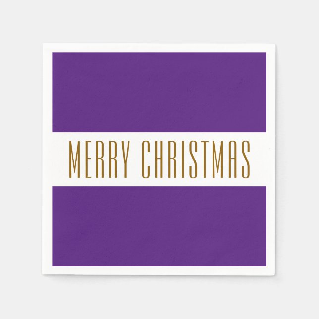 Serviette En Papier Fun Regal Violet Blanc Joyeux NOËL Stripes (Devant)