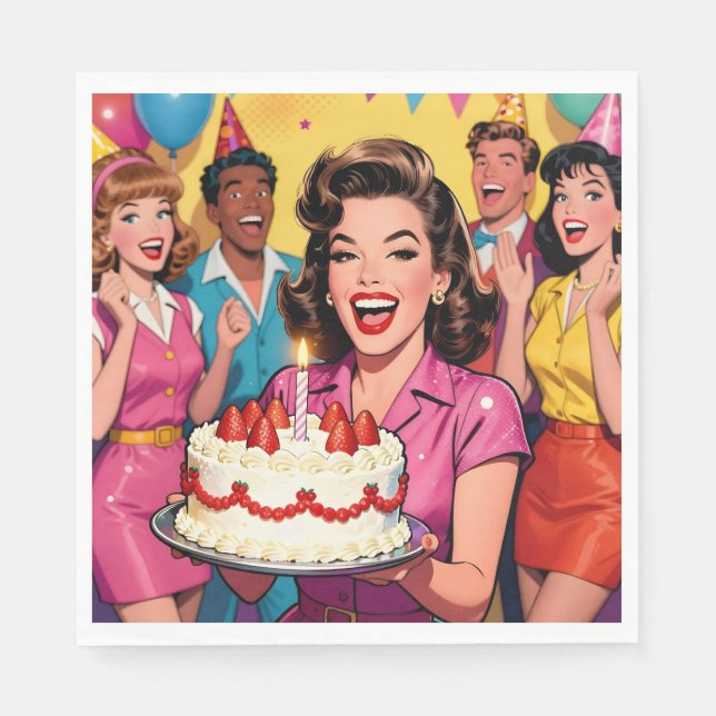 Serviette En Papier Fun Retro Pop Art Comic Mid-Century Birthday (Devant)
