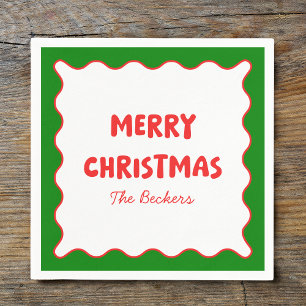 Serviette En Papier Fun Retro Wavy Rouge et Vert Custom Chic Noël