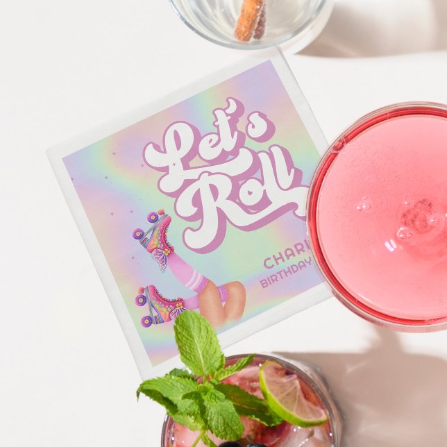 Serviette En Papier Fun Roll Fun Retro Roller Skating Girls Anniversai (Créateur téléchargé)