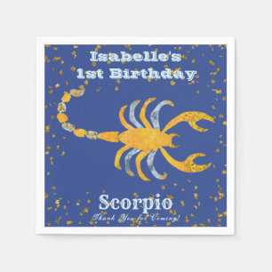 Serviette En Papier Fun Scorpio Premier Anniversaire & Gold Confetti