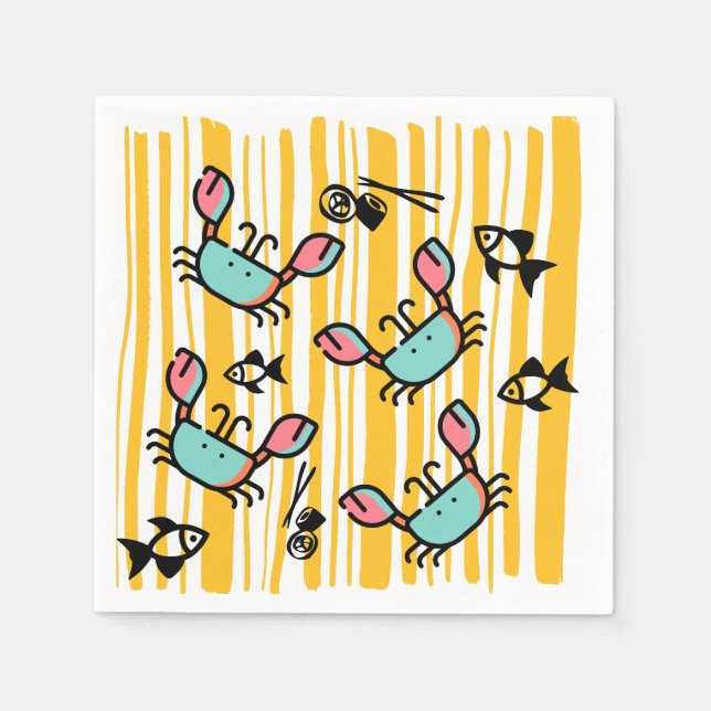 Serviette En Papier Fun Seafood Crab Fish  (Devant)