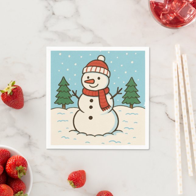 Serviette En Papier Fun Snowman mignon Noël (En situation)