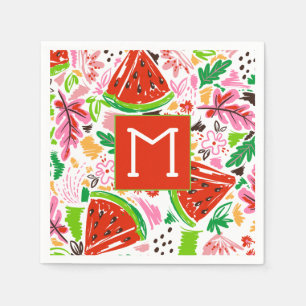 Serviette En Papier Fun Watermelon et le modèle floral Monogramme