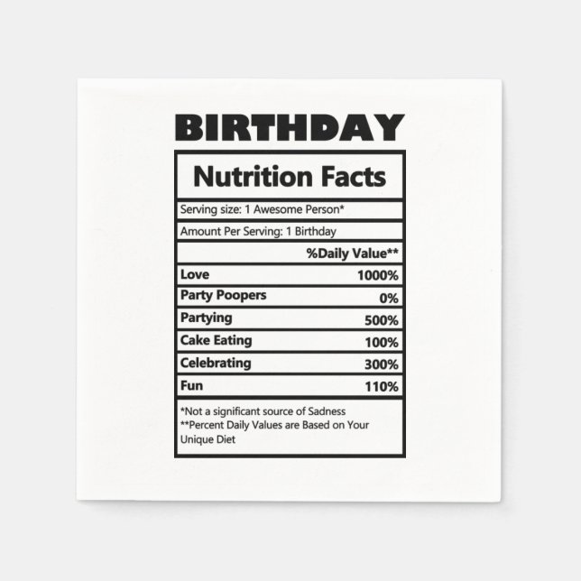 Serviette En Papier Funky Birthday Nutrition Facts Carte postale (Devant)