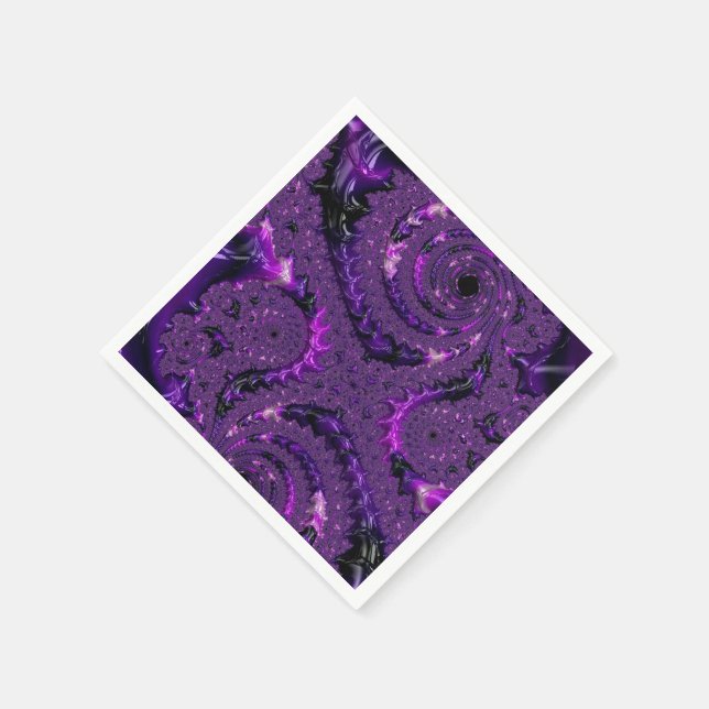 Serviette En Papier Funky Bold Boho Violet Abstrait Fractal Numérique (Coin)