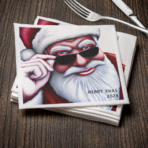 Serviette En Papier Funky Cool Père Noël en lunettes de soleil Noël