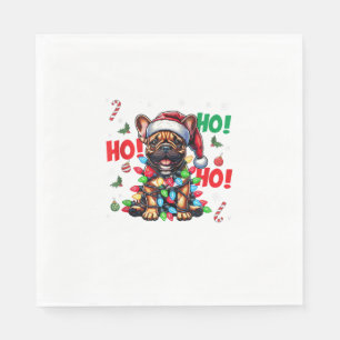 Serviette En Papier Funky French Bulldog Christmas Santa Hat Lights HO