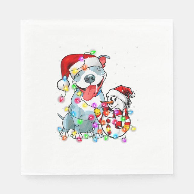 Serviette En Papier Funky Pitbull Chien Noël Tee Snowman Xmas Light (Devant)
