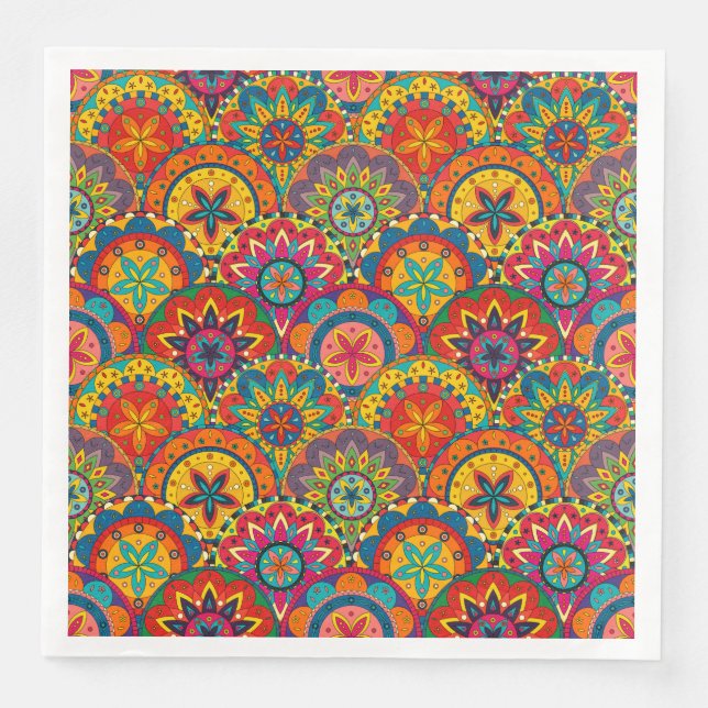 Serviette En Papier Funky Retro couleur Motif Mandala (Devant)