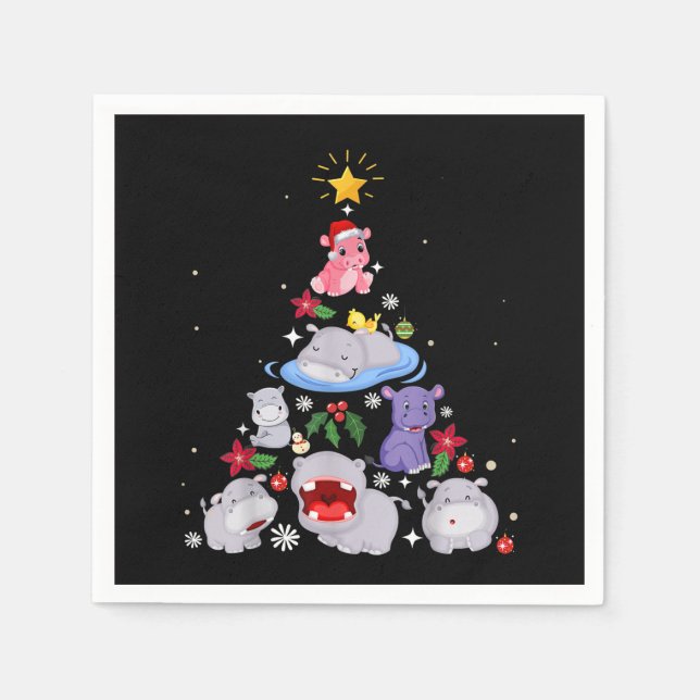 Serviette En Papier Funny arbre de Noël hippo | Hippopotame de Noël (Devant)