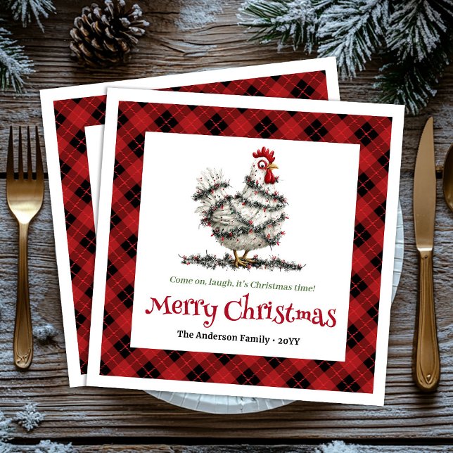 Serviette En Papier Funny Christmas chickens napkins custom name edit (Funny Christmas chickens napkins custom name edit)