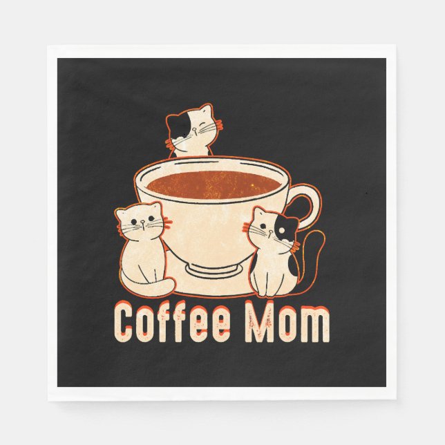 Serviette En Papier Funny Coffee Mom with Cat (Devant)