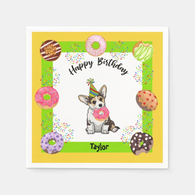 Serviette En Papier Funny Corgi Donut fête d'anniversaire Napkin (Devant)