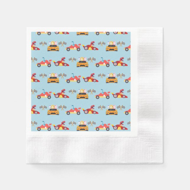 Serviette En Papier Funny Dinosaur voiture de course garçon anniversai (Devant)