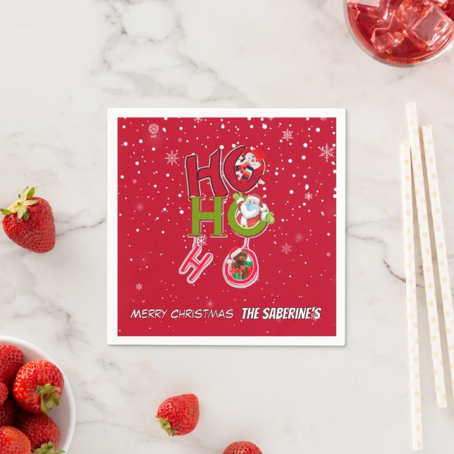 Serviette En Papier Funny HO HO HO Retro Christmas Holiday  (En situation)
