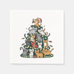 Serviette En Papier Funny Kitten Christmas Tree Chat Animal de compagn