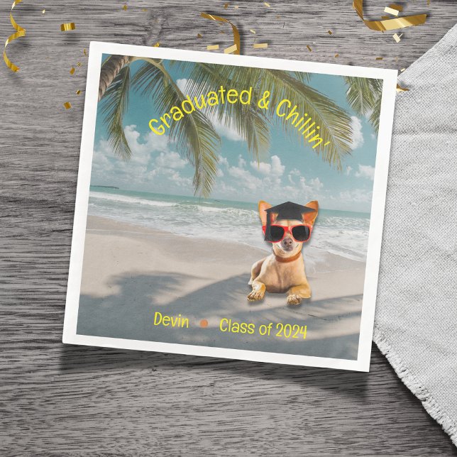 Serviette En Papier Funny Modern Dog Beach Graduation (Matching cups, napkins and plates in the Graduated & Chillin' Collection are perfect for your party!)
