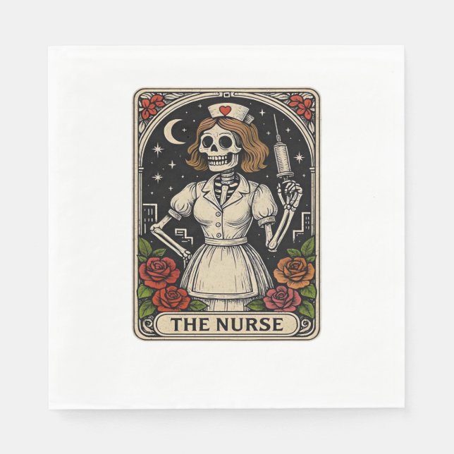 Serviette En Papier Funny Nurse Skeleton Tarot Card Halloween Nurse (Devant)