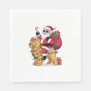 Serviette En Papier Funny Père Noël équitation Goldendoodle Chien Noël