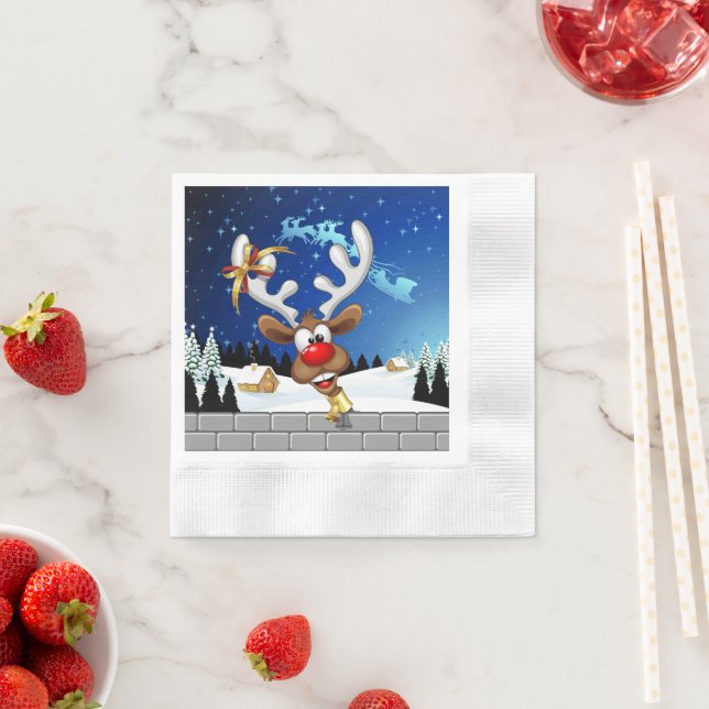 Serviette En Papier Funny Reindeer Peeking Christmas Meme  (En situation)
