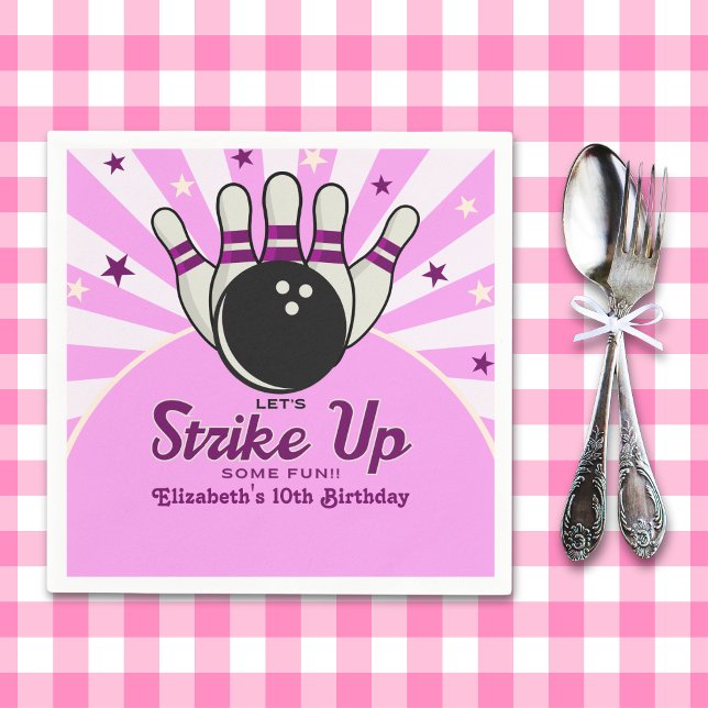 Serviette En Papier Funny Retro Bowling Birthday Girl Party (Créateur téléchargé)