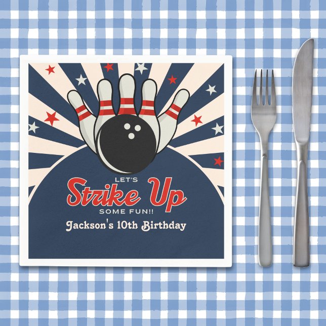 Serviette En Papier Funny Retro Bowling Birthday Party for Kids (Créateur téléchargé)
