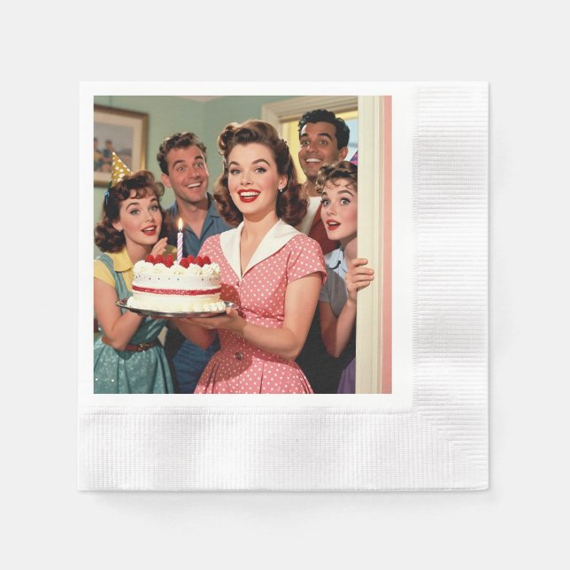 Serviette En Papier Funny Retro Friends Celebrating a Birthday (Devant)