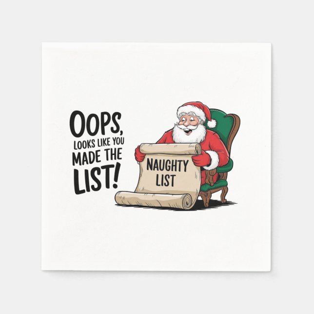 Serviette En Papier Funny Santa Claus Naughty List Design de Noël (Devant)