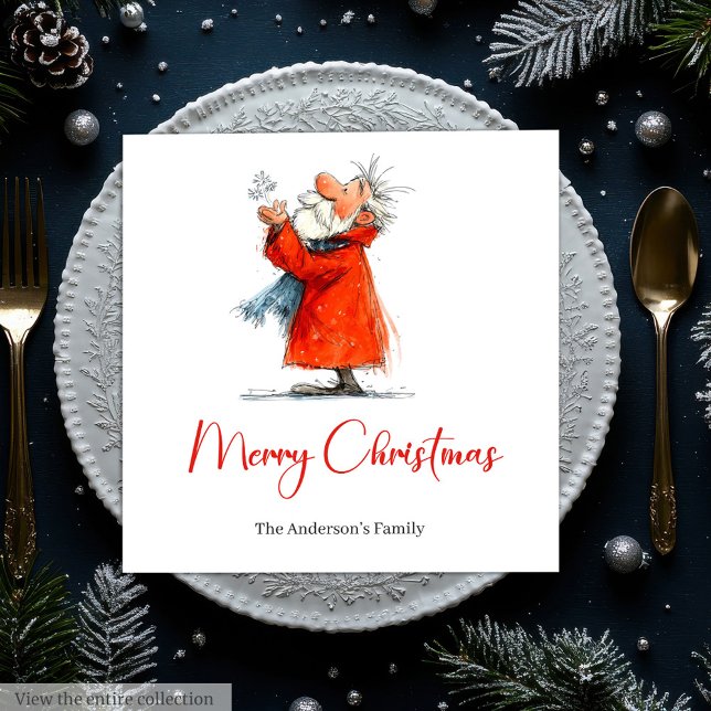 Serviette En Papier Funny Santa Watercolor Christmas Dinner Napkins (Funny Santa Watercolor Christmas Dinner Napkins)