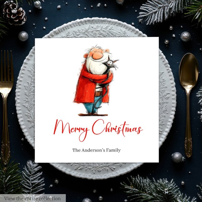 Serviette En Papier Funny Santa Watercolor Holiday Cocktail Napkins (Funny Santa Watercolor Holiday Cocktail Napkins)