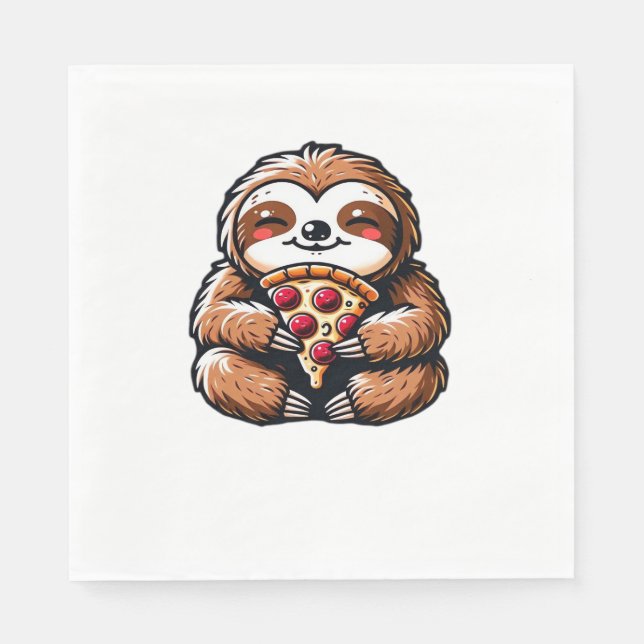 Serviette En Papier Funny Sloth mangeant Pizza, Kawaii Amoureux des an (Devant)