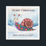 Serviette En Papier Funny Snail Pun de neige Humour nouveauté Noël<br><div class="desc">Dégustez doucement la saison festive avec ces serviettes en papier humoristiques. Les servettes amusantes imaginent un escargot de gelée dans un paysage enneigé, portant son chandail de Noël à motif nordique et ses accessoires floraux poinsettia rouges. La légende en dessous est "Coque-fête dans le style". Ce design surréaliste ne manquera...</div>