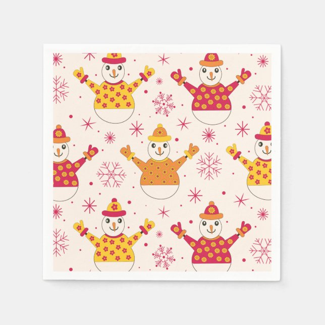 Serviette En Papier Funny Snowman avec pulls à fleurs et flocons de ne (Devant)