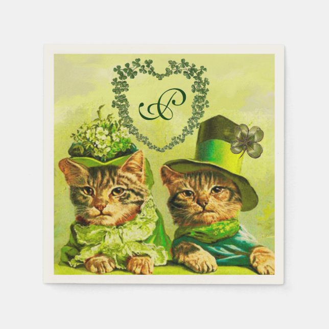 SERVIETTE EN PAPIER FUNNY VIEILLE FASHION ST.PATRICK'S DAME CATS HEART (Devant)