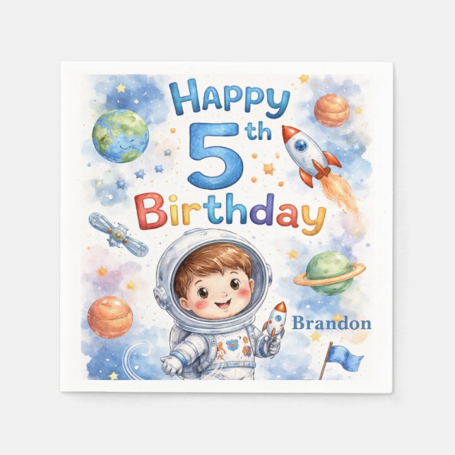 Serviette En Papier Fusée spatiale anniversaire Espace Planètes Garçon (Devant)