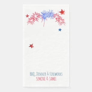 Serviette En Papier Fusées d'artifice aquarelles rouges et bleues sur