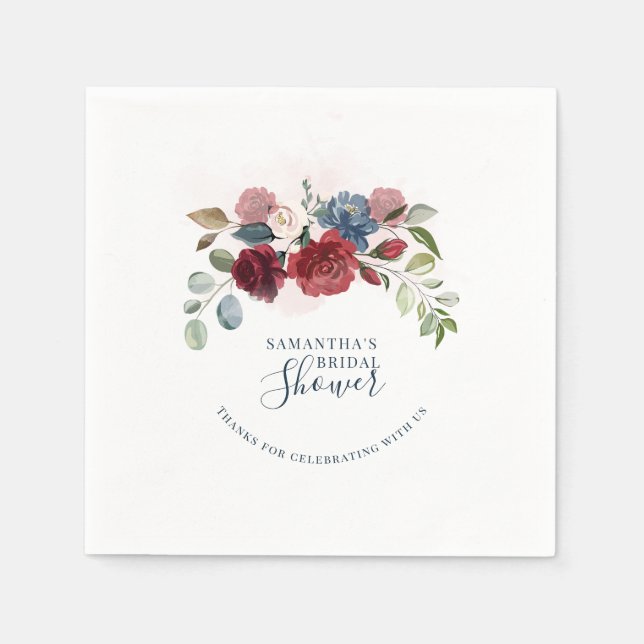 Serviette En Papier Futur mariage écriture florale Bourgogne (Devant)