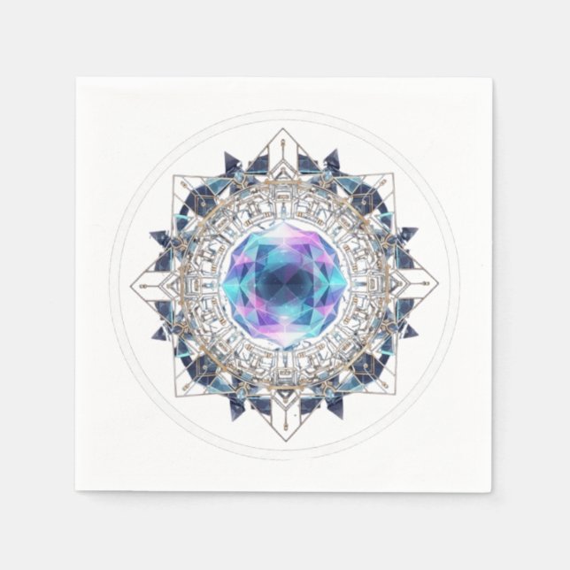 Serviette En Papier Futuristic Crystal Mandala – Geometric Tech Art (Devant)