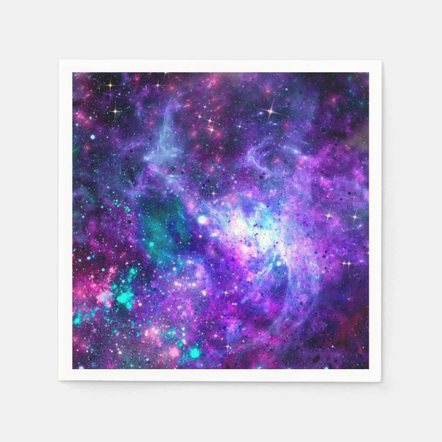 Serviette En Papier Galaxie spatiale violette Ciel rose sarcelle spati (Devant)