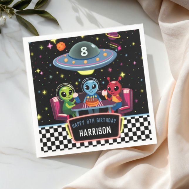 Serviette En Papier Galaxy Neon Space Alien Boys Birthday (Créateur téléchargé)