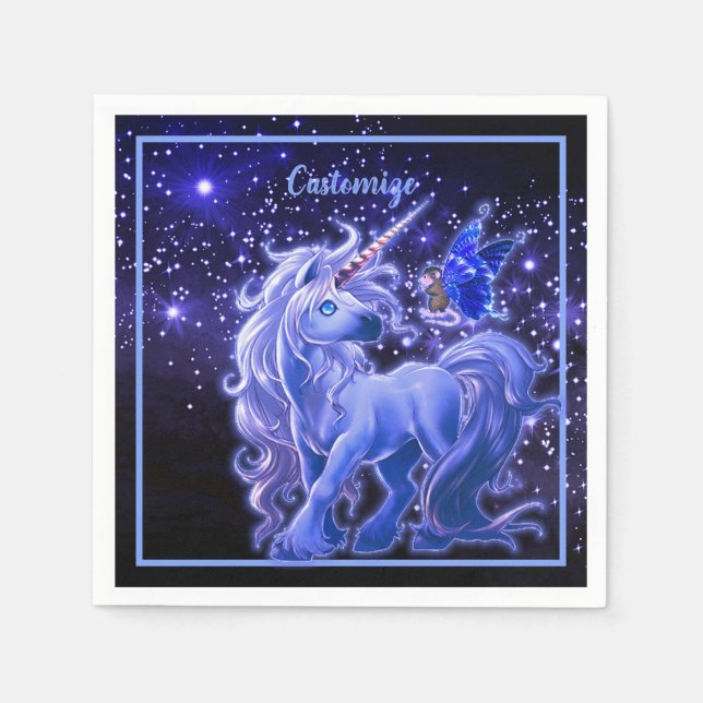 Serviette En Papier Galaxy Sparkle Blue Unicorn (Devant)