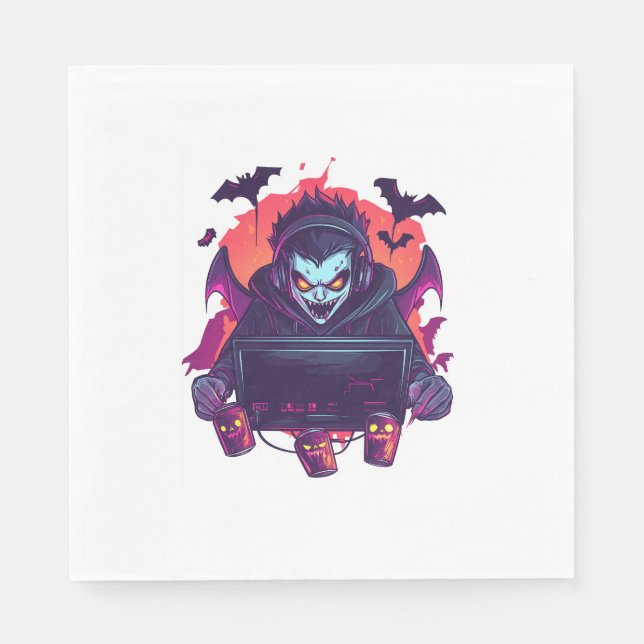 Serviette En Papier Gamer Vampire d'Halloween (Devant)