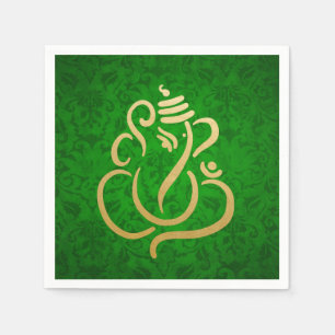 Serviette En Papier Ganesha Indian Green Damask Faux Gold Classy