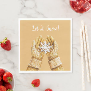 Serviette En Papier Gants de Noël flocon de neige mains Or Jaune