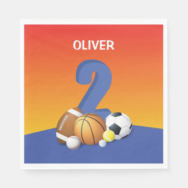 Serviette En Papier Garçon 2e anniversaire Sports Balls (Devant)